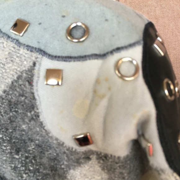 Vintage 80s IB Diffusion Cream Grey Black Graphic Studded Mohair Sweater M - Picture 8 of 8